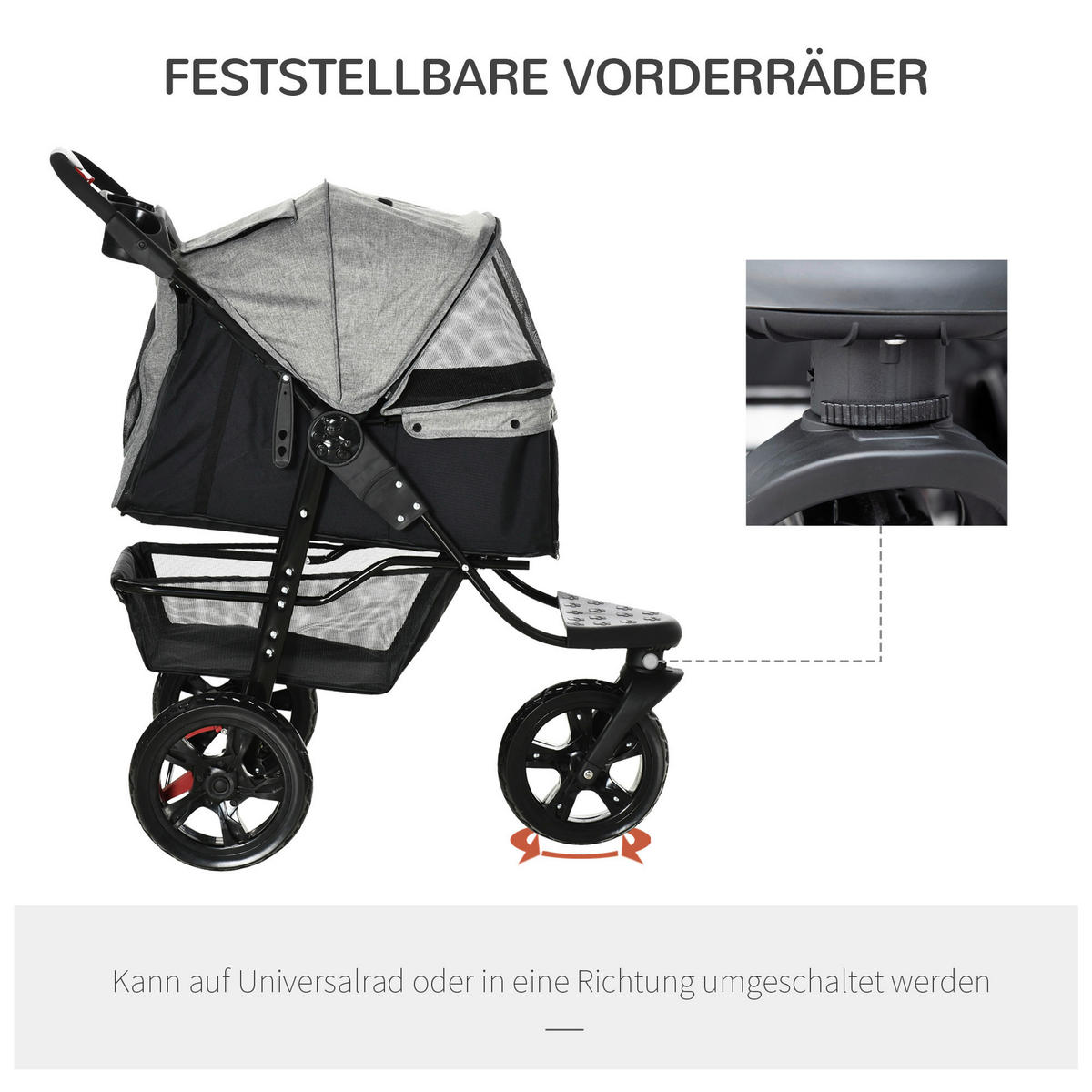 PawHut Hunde-Zubehör grau Polypropylen B/H/L: ca. 57,5x109,5x106,5 cm Hundewagen - grau (106,50/57,50/109,50cm) - PawHut
