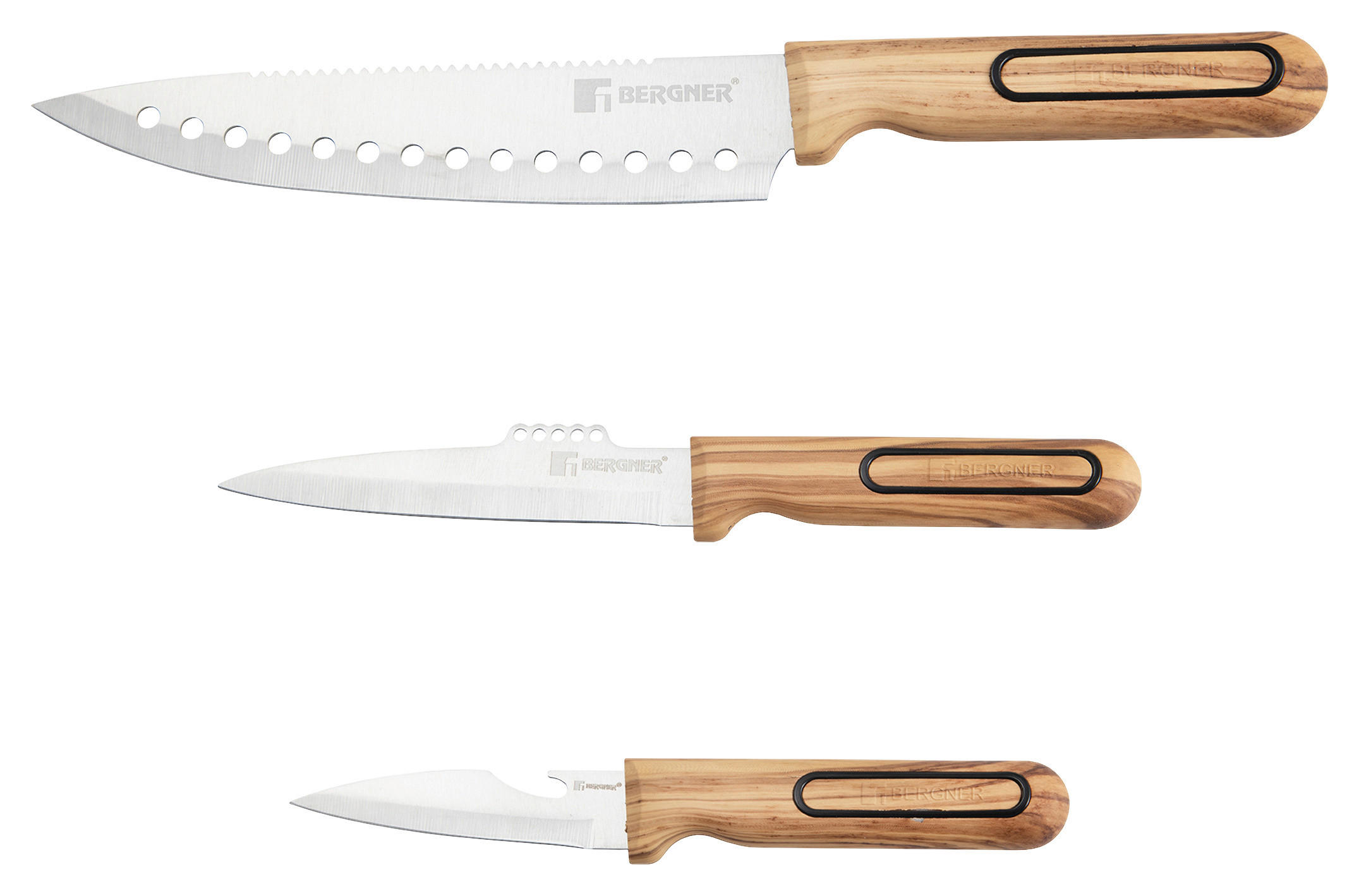 BERGNER Multifunktionsmesser-Set CHARCOAL silber Edelstahl 3 tlg. CHARCOAL - silber (37,00/15,50/3,00cm) - BERGNER