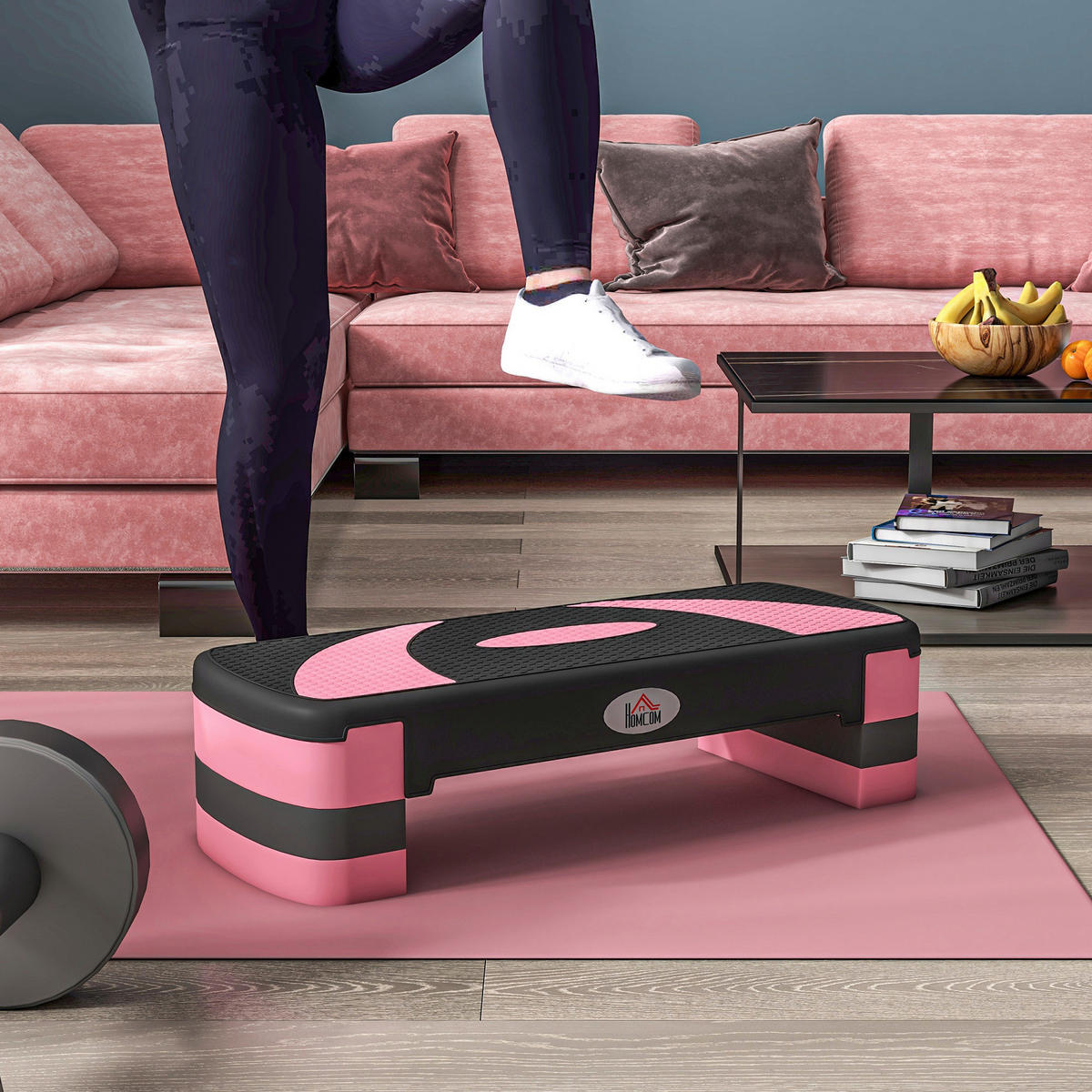 HOMCOM Steppbrett rosa Kunststoff B/H/L: ca. 31x20x80 cm Steppbrett - schwarz/rosa (80,00/31,00/20,00cm) - HOMCOM