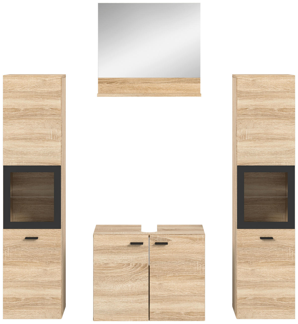 Badezimmer-Set BOSTON Eiche Sonoma Nachbildung schwarz B/H/T: ca. 137x186x33 cm BOSTON - Eiche/schwarz (137,00/186,00/33,00cm) - xonox.home