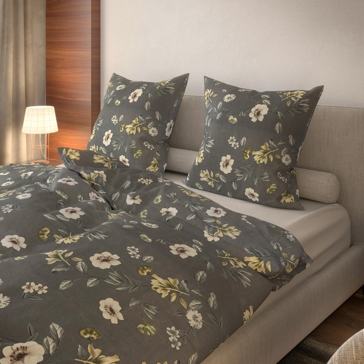 Microfaser Bettwäsche Bettwäsche_Microfaser Blumen - grau (135,00/200,00cm)