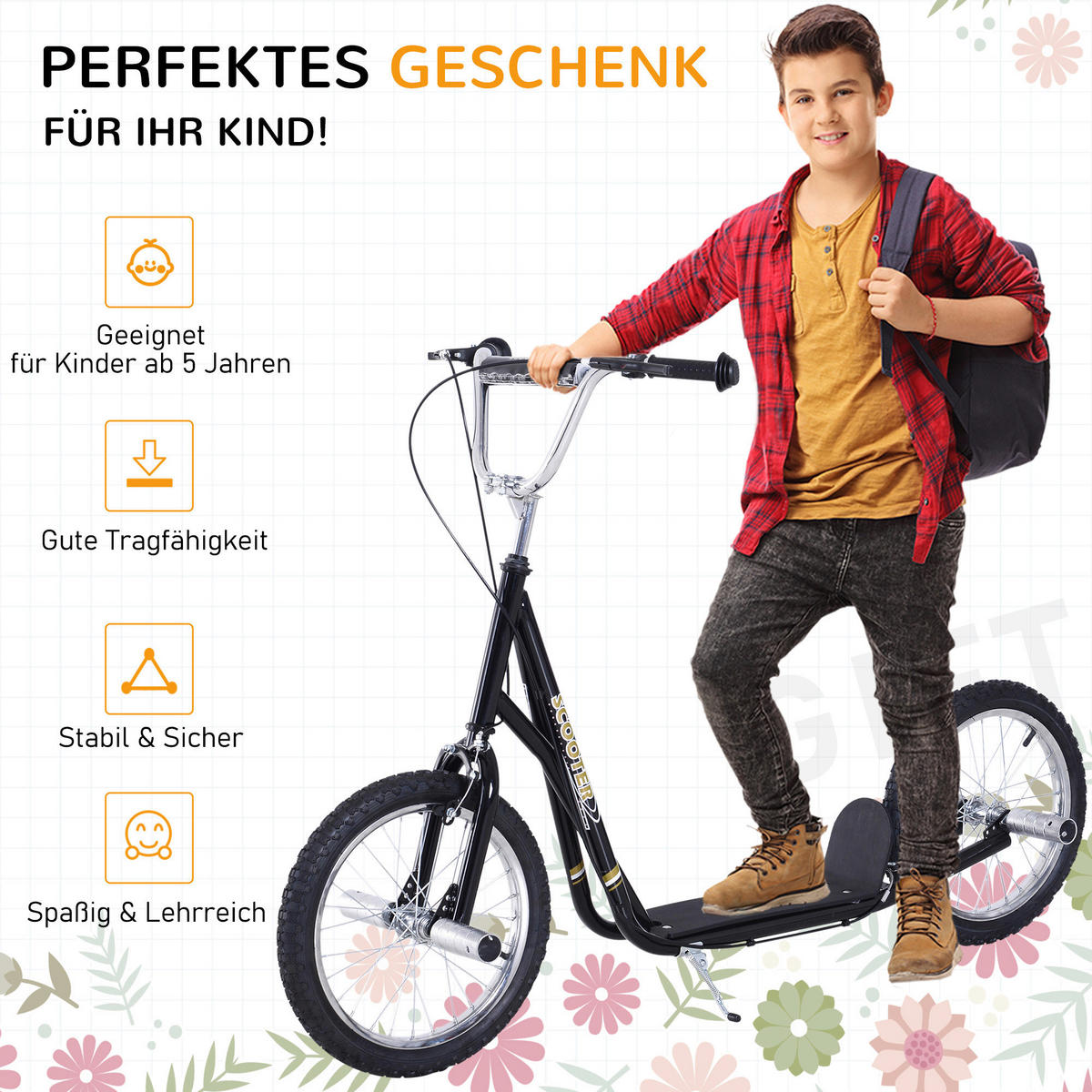 HOMCOM Kinderroller schwarz Kinderroller - schwarz (143,00/58,00/100,00cm) - HOMCOM
