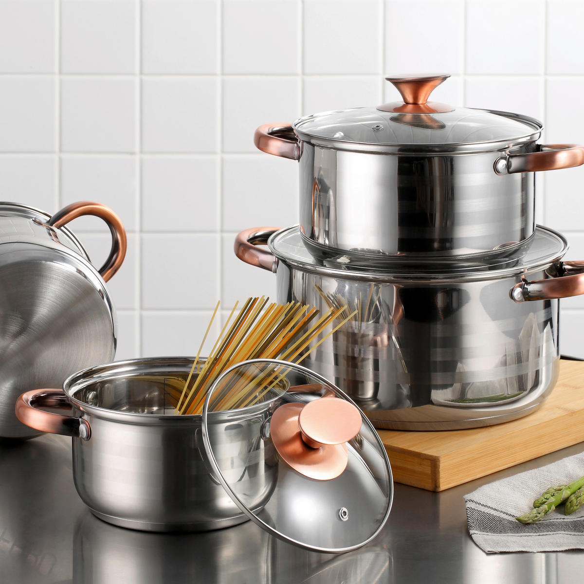 SAN IGNACIO Kochgeschirrset Altea silber Edelstahl 8 tlg. Altea - silber/bronze (29,00/27,00/26,00cm) - SAN IGNACIO