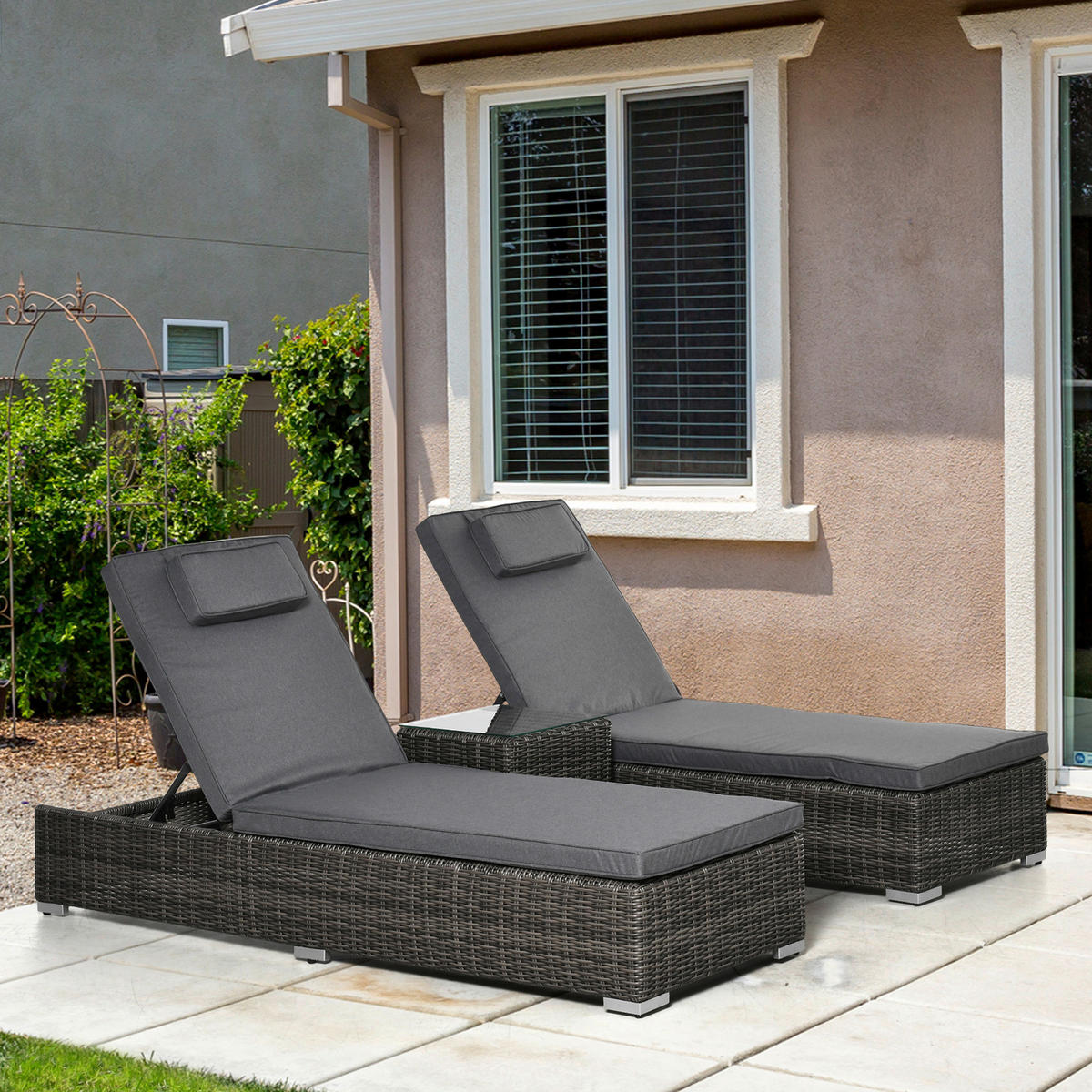 Outsunny Sonnenliege grau Aluminium B/H/L: ca. 60x195x91 cm Sonnenliege - grau (91,00/60,00/195,00cm) - Outsunny