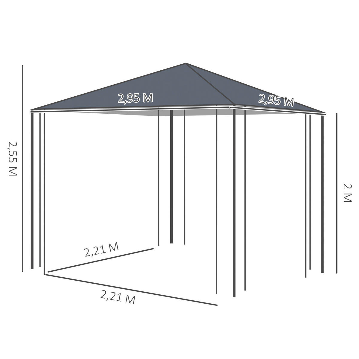Outsunny Pavillon grau Stahl B/H/L: ca. 295x255x295 cm Pavillon - grau (295,00/295,00/255,00cm) - Outsunny