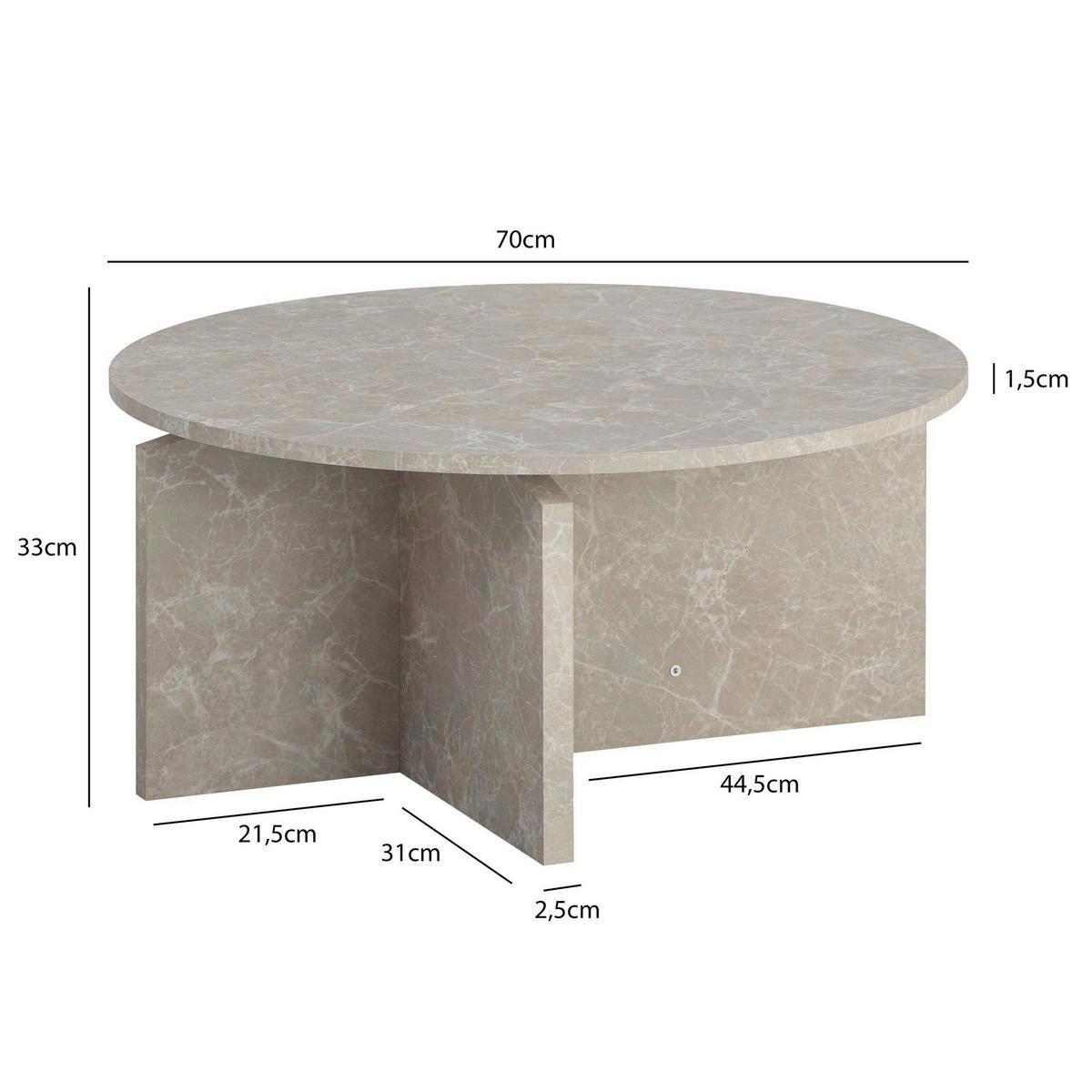 Couchtisch Sandgrau B/H/T: ca. 70x33x70 cm Couchtisch - Sandgrau (70,00/33,00/70,00cm) - Wohnling
