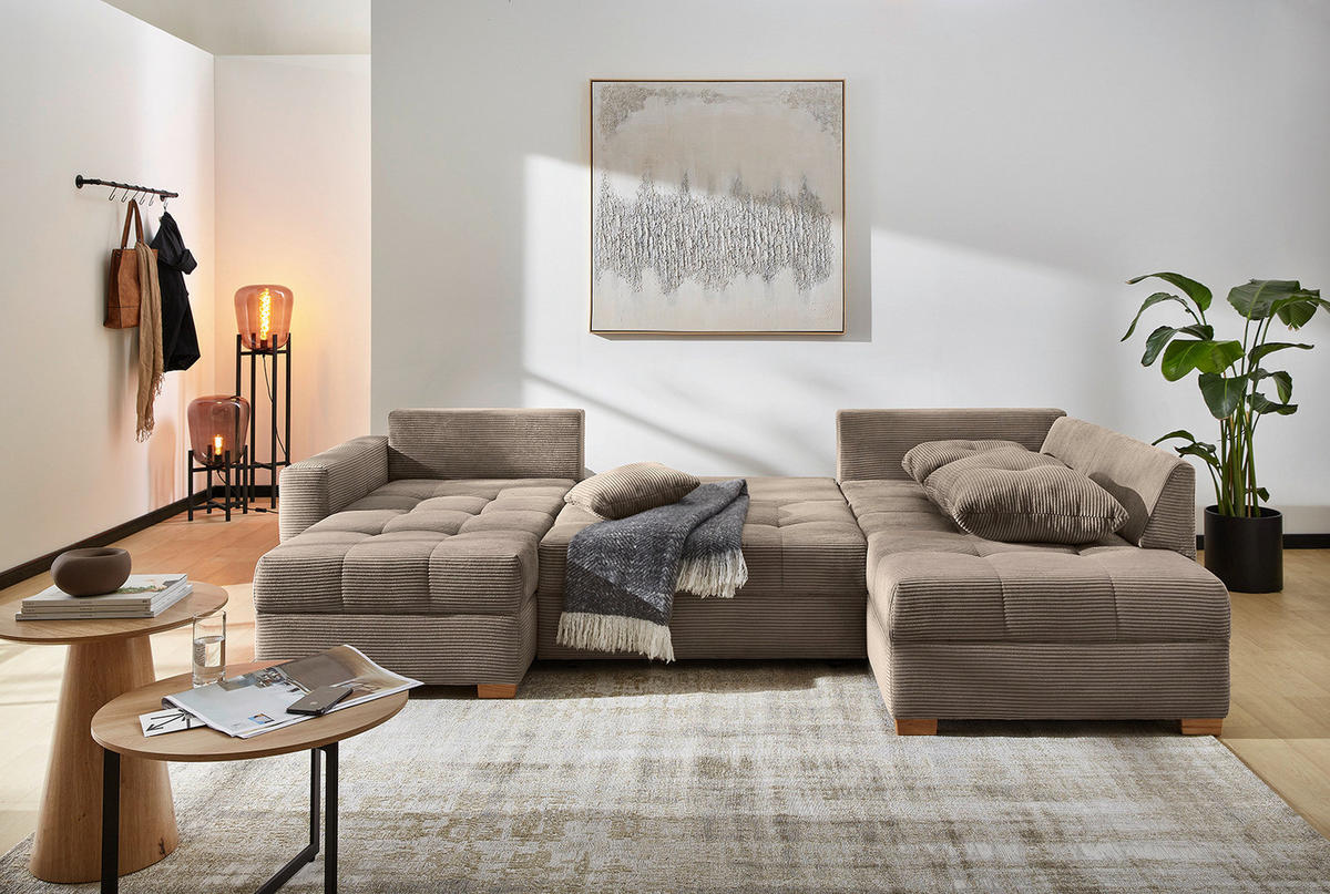 Wohnlandschaft taupe Microfaser B/H/T: ca. 313x92x200 cm Abby_Wohnlandschaft - Eiche/taupe (313,00/92,00/200,00cm)