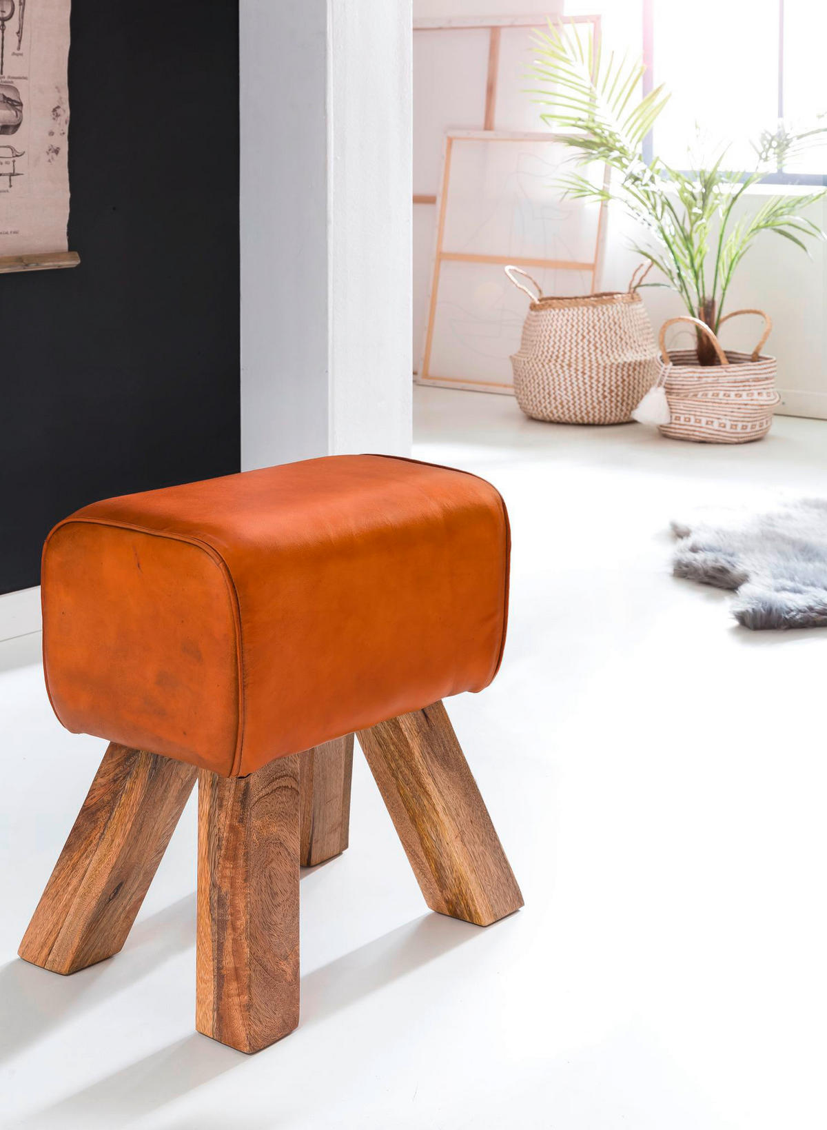 Wohnling Sitzbank braun natur Leder Echtholz Sitzbank - braun/natur - Wohnling