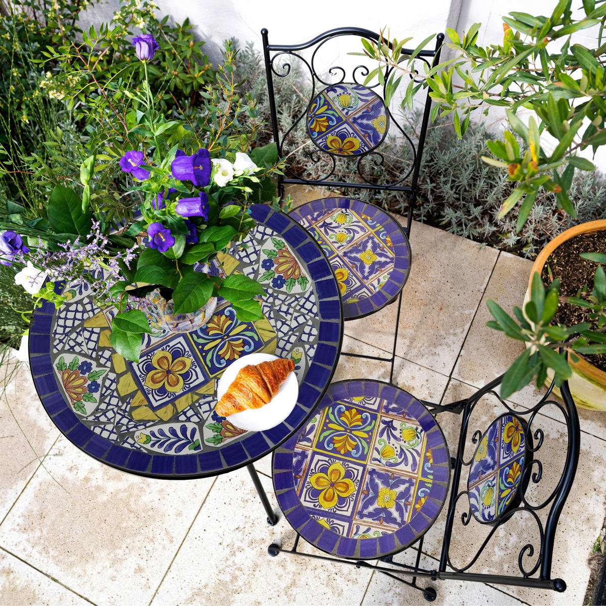 AXI Outdoor Living Bistroset Amélie Mosaik blau Metall B/H/L: ca. 60x92x60 cm Amélie Mosaik - blau/gelb (60,00/60,00/92,00cm) - AXI Outdoor Living