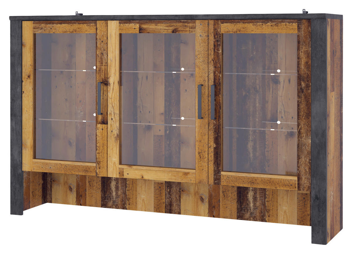 Aufsatz Oregon Old Wood Nachbildung Fresko Spanplatte B/H/T: ca. 173x107x38 cm Oregon - dunkelgrau (173,00/107,00/38,00cm)