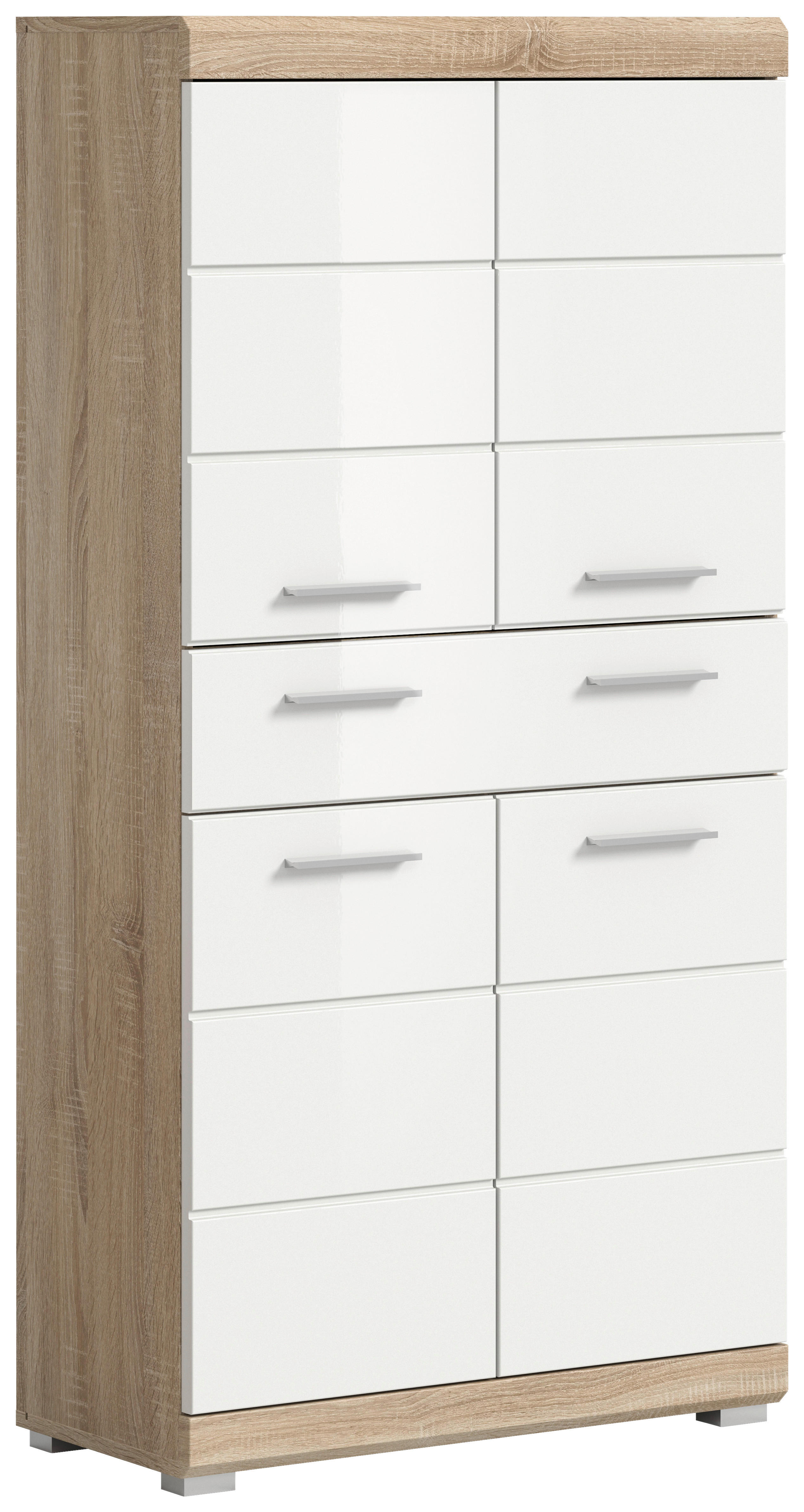 Midischrank Lambada Eiche Sonoma Nachbildung weiß Hochglanz B/H/T: ca. 74x141x31 cm Lambada - Eiche/weiß (74,00/141,00/31,00cm) - xonox.home