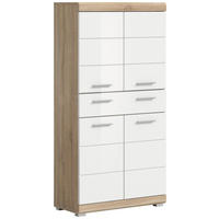 Midischrank Lambada Eiche Sonoma Nachbildung weiß Hochglanz B/H/T: ca. 74x141x31 cm Lambada - Eiche/weiß (74,00/141,00/31,00cm) - xonox.home