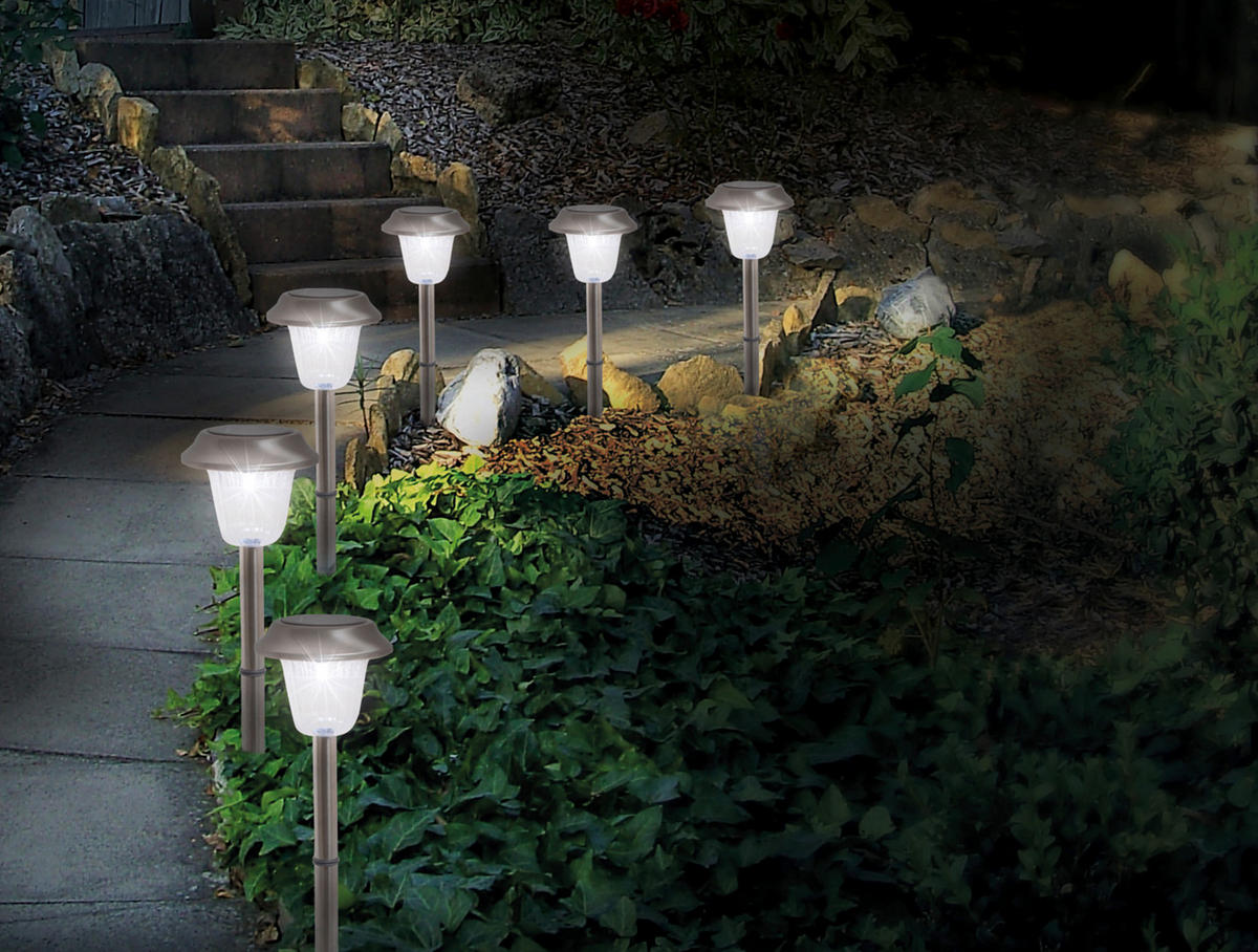 4er Set LED-Außenleuchte 4043306 silber H: ca. 39 cm 4er Set LED Außenleuchte - silber (39,00cm) - Näve Leuchten