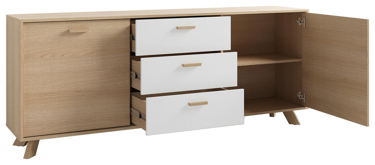 Sideboard BASTIAN Eiche weiß B/H/T: ca. 180x72,5x36,5 cm BASTIAN - Eiche/weiß (180,00/72,50/36,50cm) - byLIVING
