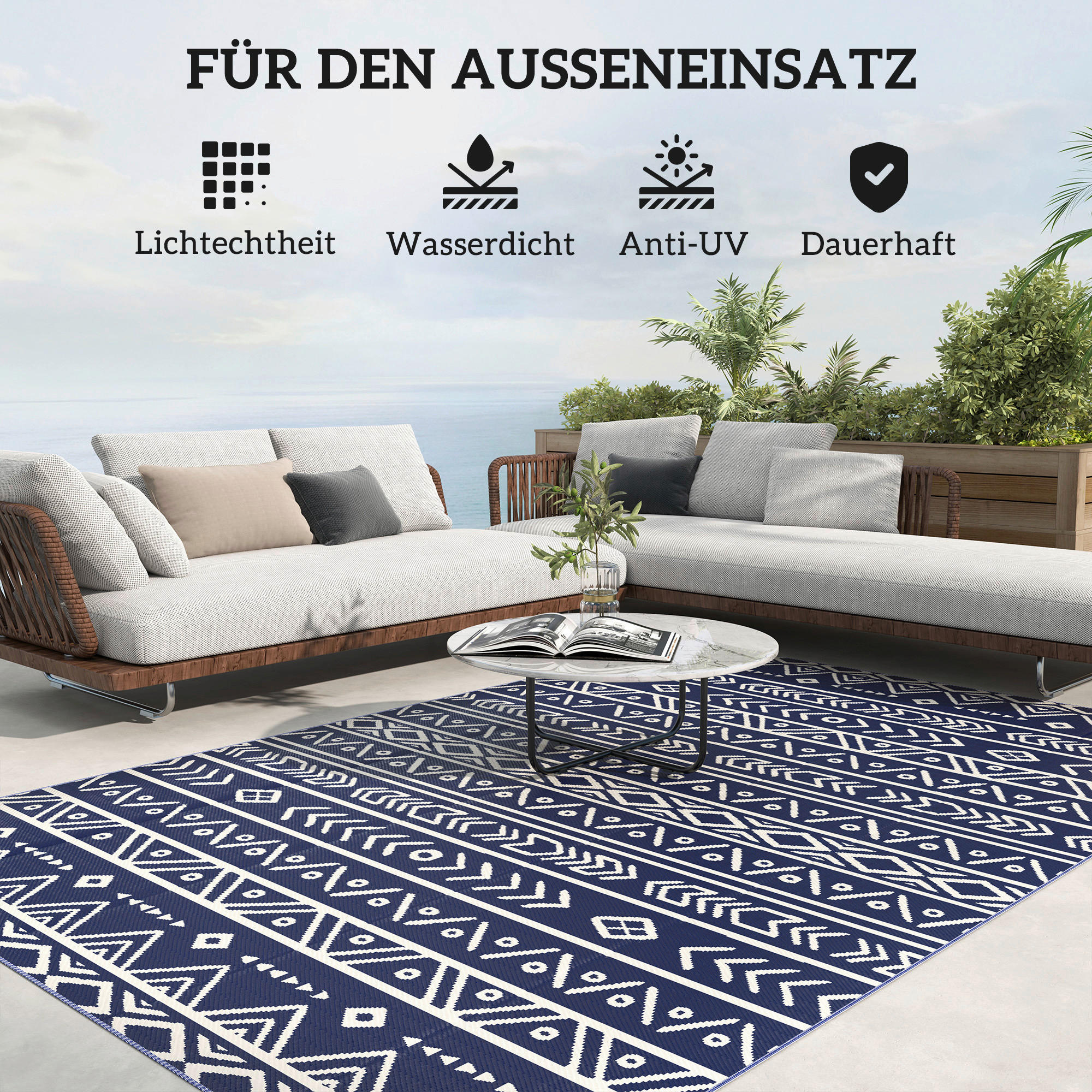 Outsunny Outdoor-Teppich blau B/H/L: ca. 274x1x182 cm Outdoorteppich - blau/weiß (182,00/274,00/1,00cm) - Outsunny