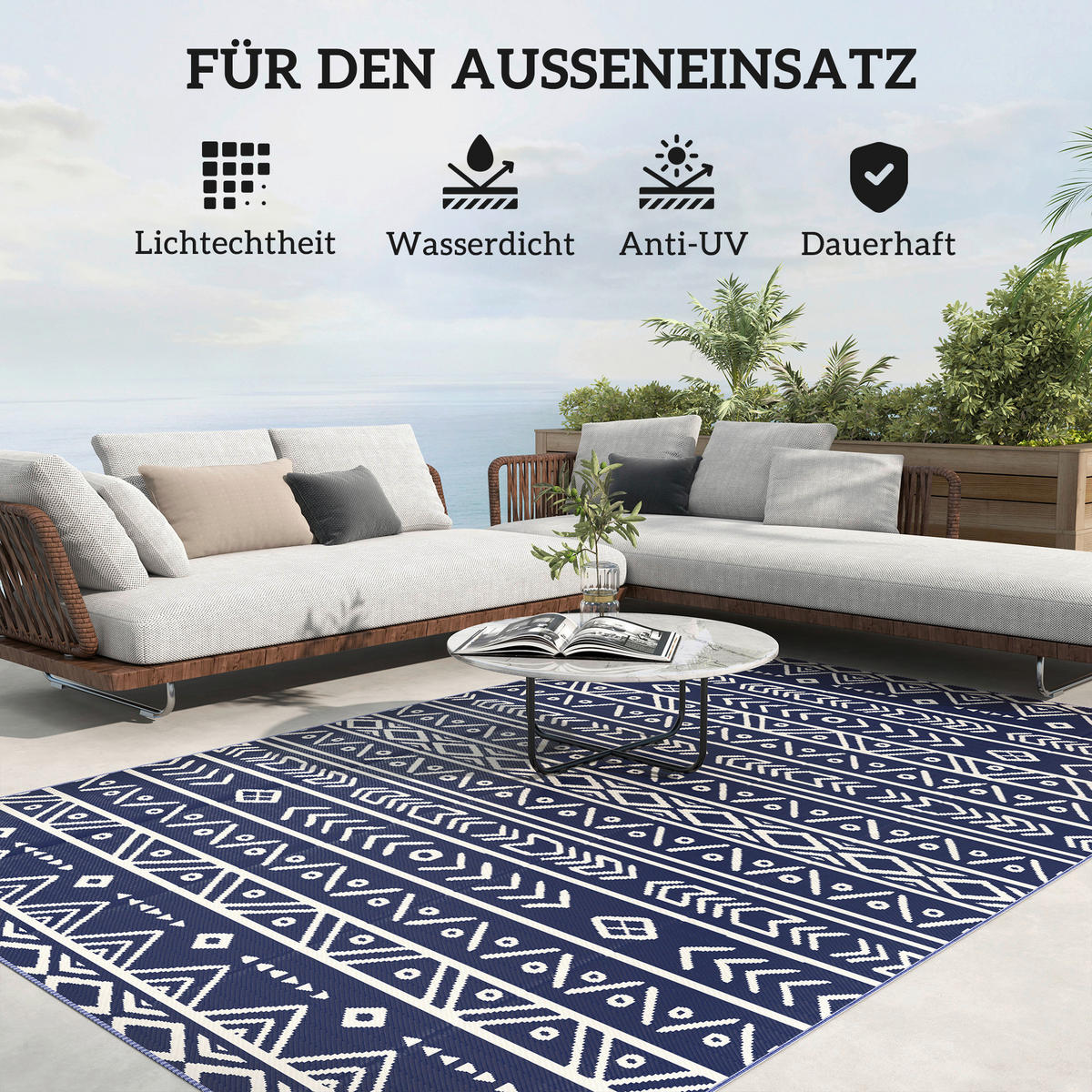 Outsunny Outdoor-Teppich blau B/H/L: ca. 274x1x182 cm Outdoorteppich - blau/weiß (182,00/274,00/1,00cm) - Outsunny