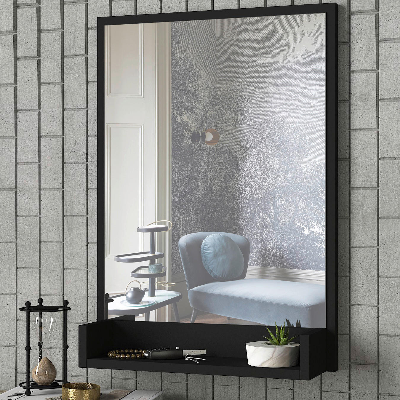 Wandspiegel Costa schwarz B/H/T: ca. 45x75x12 cm Costa - schwarz (45,00/75,00/12,00cm) - moebel17