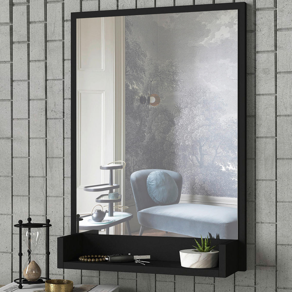Wandspiegel Costa schwarz B/H/T: ca. 45x75x12 cm Costa - schwarz (45,00/75,00/12,00cm) - moebel17