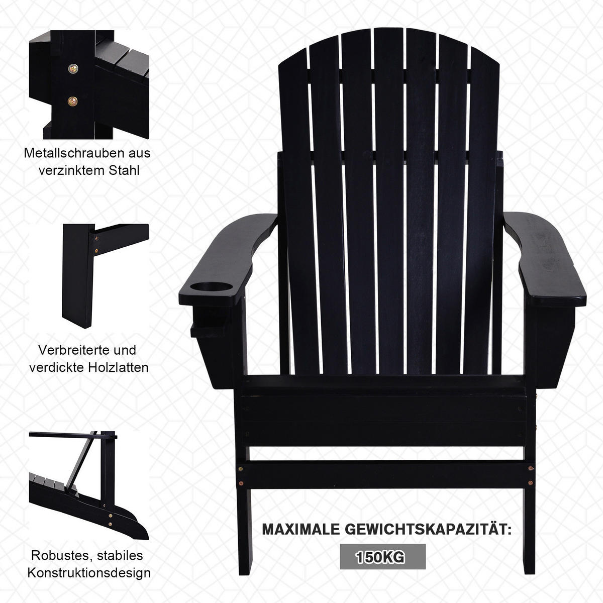 Outsunny Gartensessel schwarz Holz B/H/T: ca. 97x93x72 cm Gartenstuhl_aus_Massivholz - schwarz (97,00/93,00/72,00cm) - Outsunny