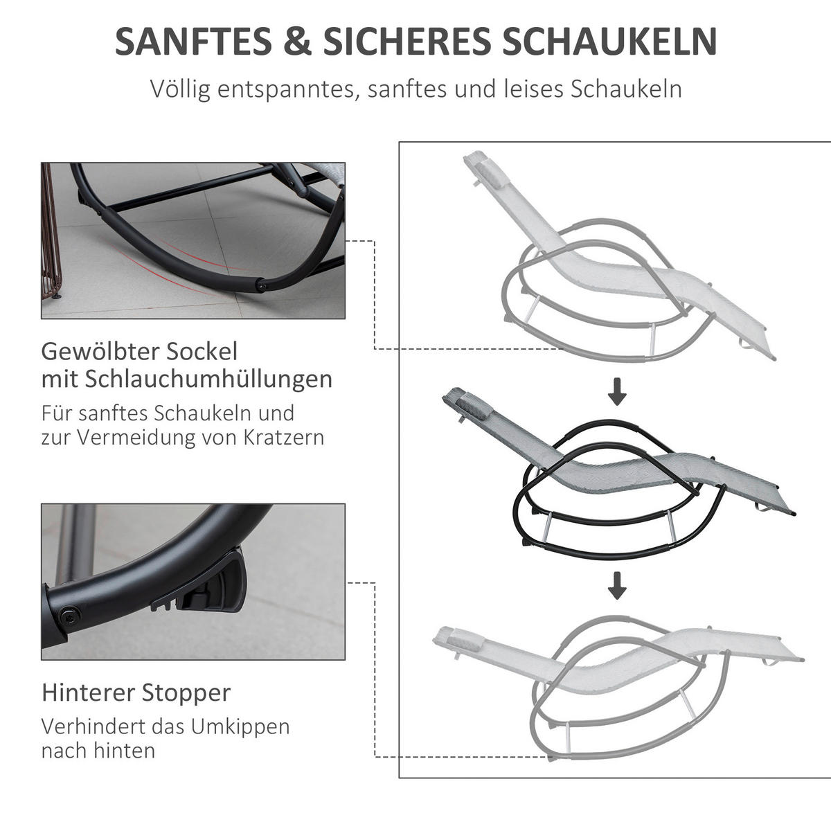 Outsunny Schaukelstuhl grau Metall B/H/L: ca. 160x79x61 cm Schaukelstuhl - grau (61,00/160,00/79,00cm) - Outsunny