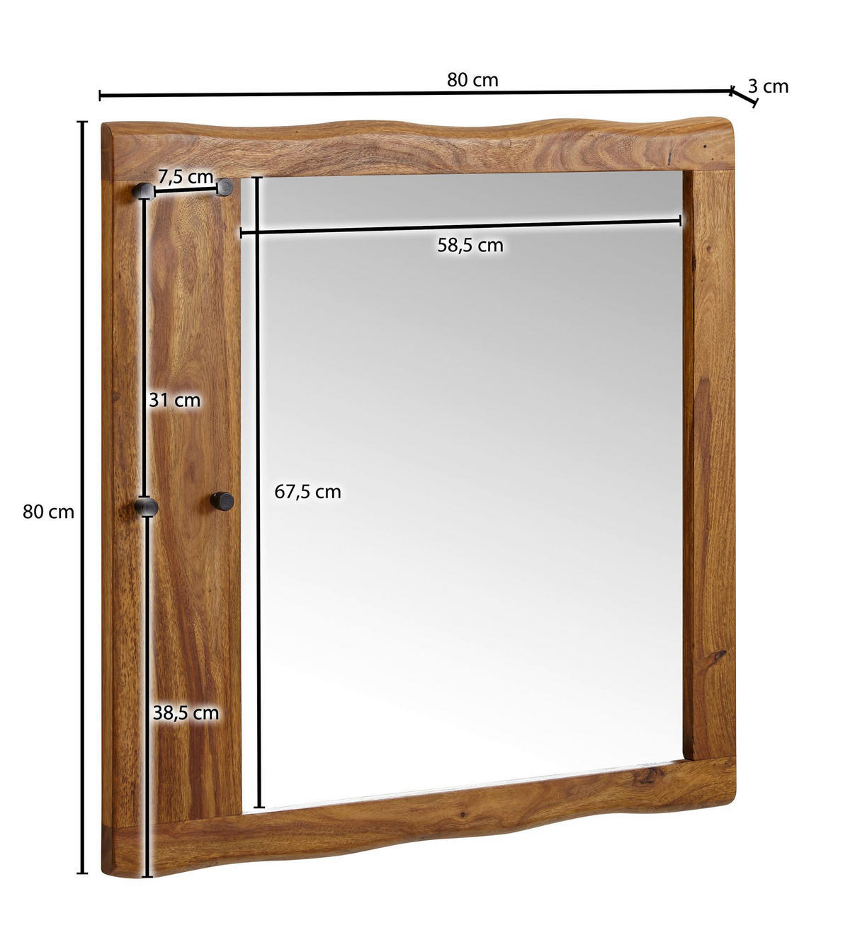 Wandspiegel rosenholz Nachbildung B/H/T: ca. 80x80x3 cm Wandspiegel - rosenholz (80,00/80,00/3,00cm) - Wohnling