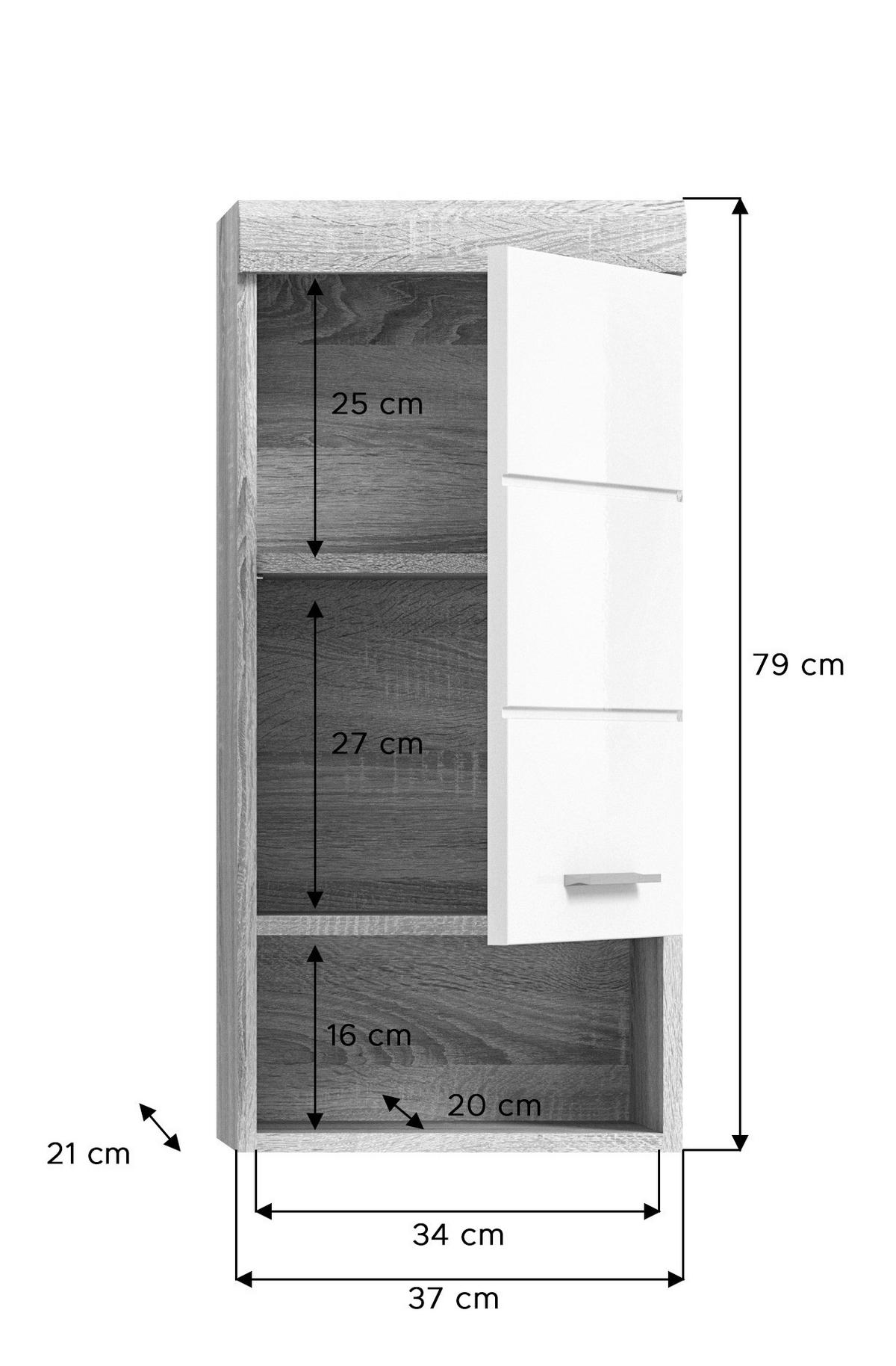 Badezimmer-Set LAMBADA Eiche Sonoma hell Nachbildung weiß Hochglanz B/H/T: ca. 112x191x34 cm LAMBADA - Eiche/weiß (112,00/191,00/34,00cm) - xonox.home