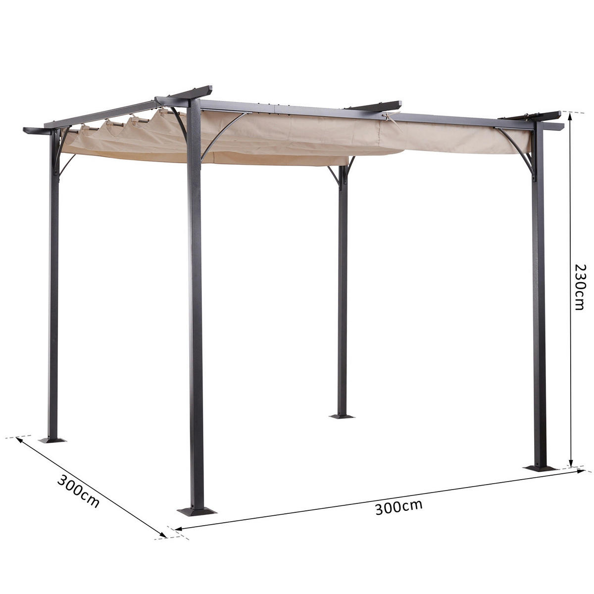 Outsunny Pergola schwarz Metall B/H/L: ca. 300x230x300 cm Pergola - beige/schwarz (300,00/300,00/230,00cm) - Outsunny