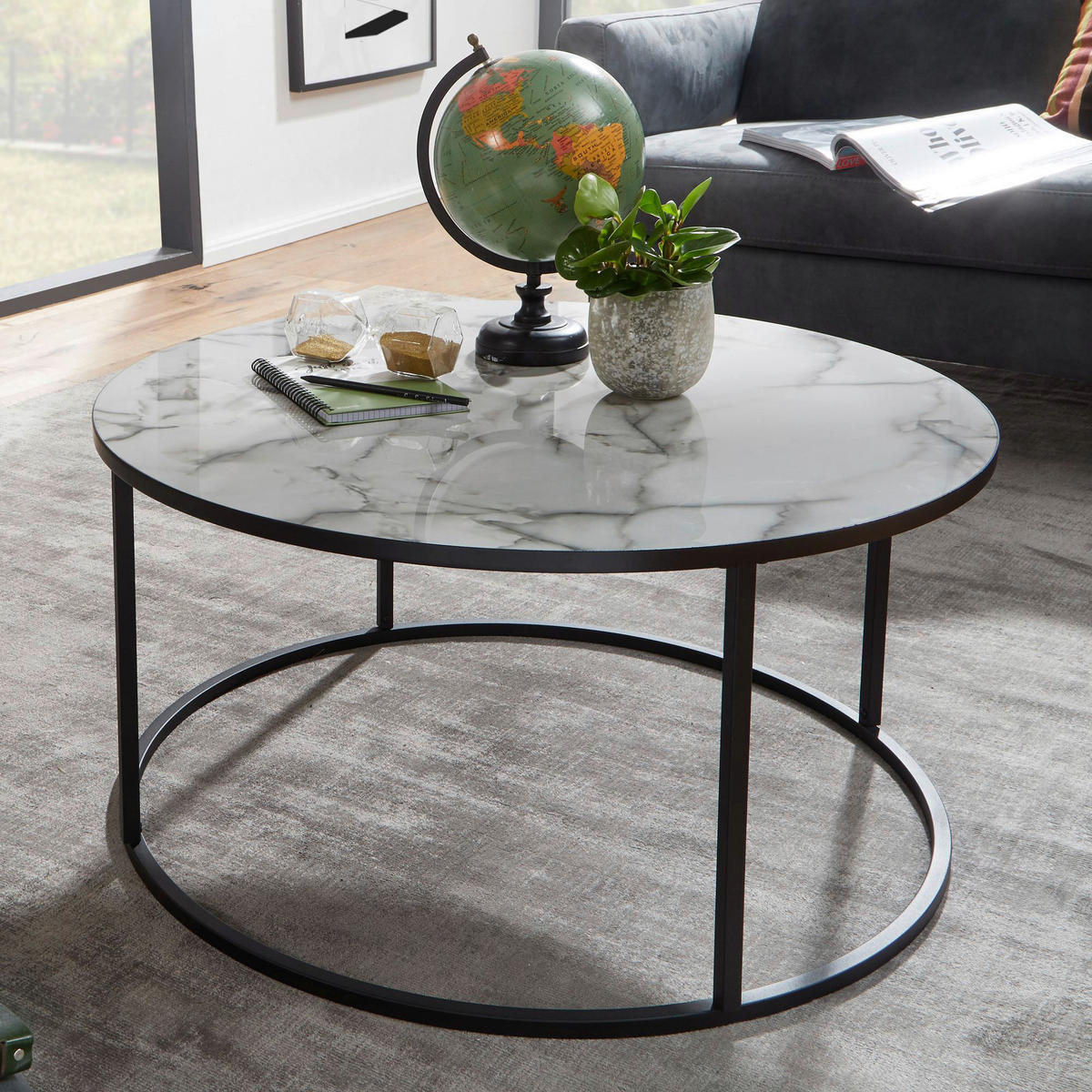 Couchtisch weiß Marmor Optik schwarz pulverbeschichtet B/H/T: ca. 80x40x80 cm Couchtisch - weiß/schwarz (80,00/40,00/80,00cm) - Wohnling