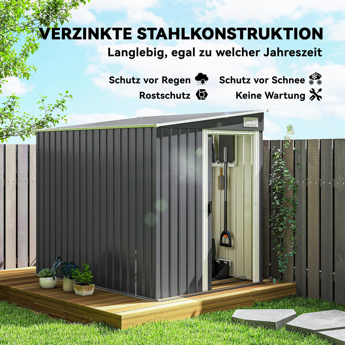Outsunny Gerätehaus dunkelgrau B/H/L: ca. 154x181x206,5 cm Gerätehaus - dunkelgrau (206,50/154,00/181,00cm) - Outsunny