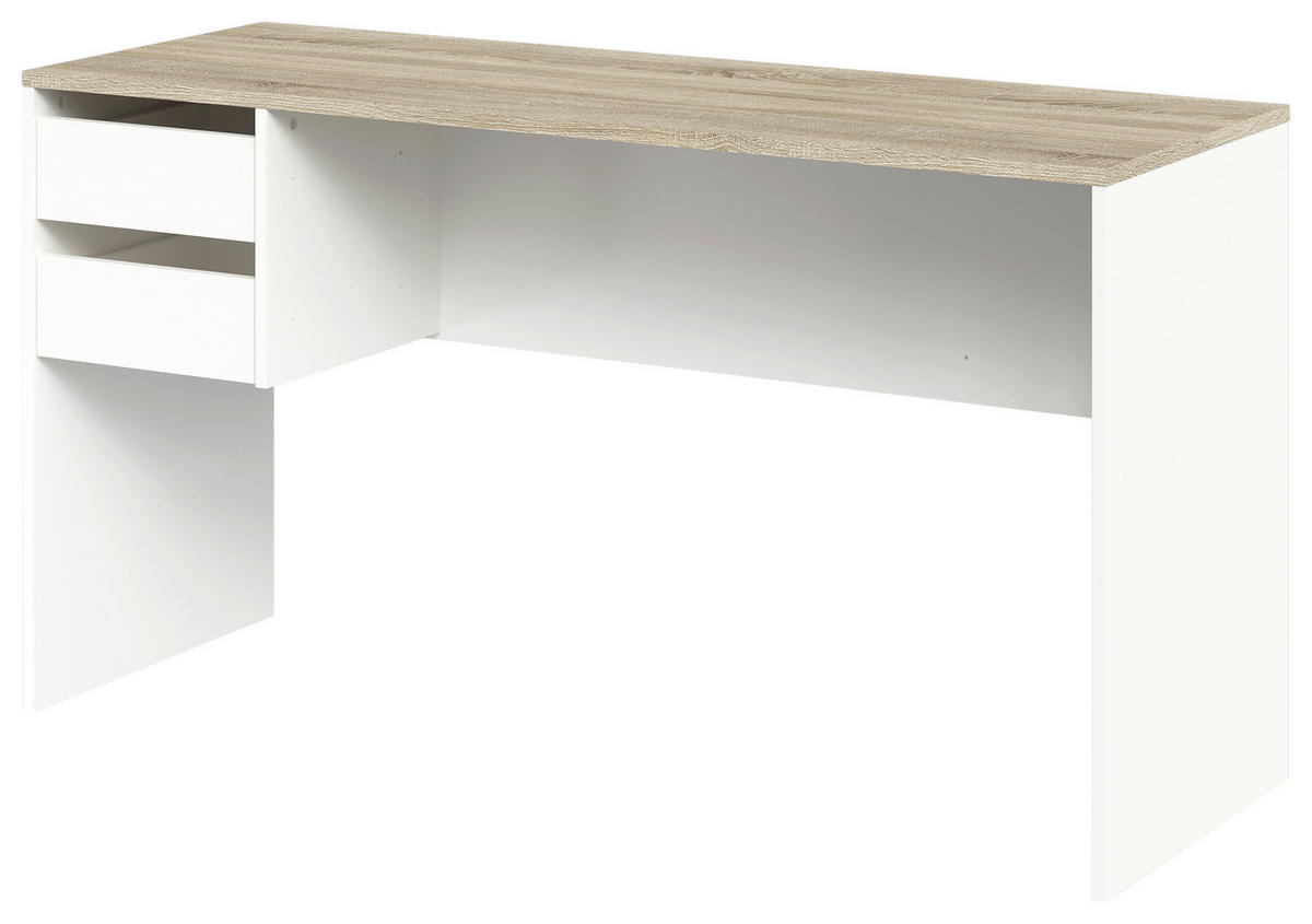 Schreibtisch  Eiche Sonoma Nachbildung weiß B/H/T: ca. 138x75x50 cm Kehl_2_Schreibtisch 388-002 - Eiche/weiß (138,00/75,00/50,00cm)