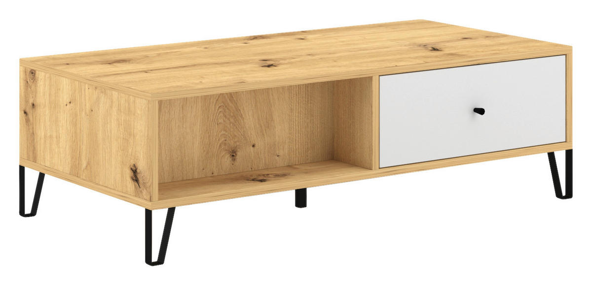Couchtisch BILBAO Eiche Artisan Nachbildung weiß matt B/H/T: ca. 110x37x60 cm BILBAO - Eiche/weiß (110,00/37,00/60,00cm) - WIPMEB