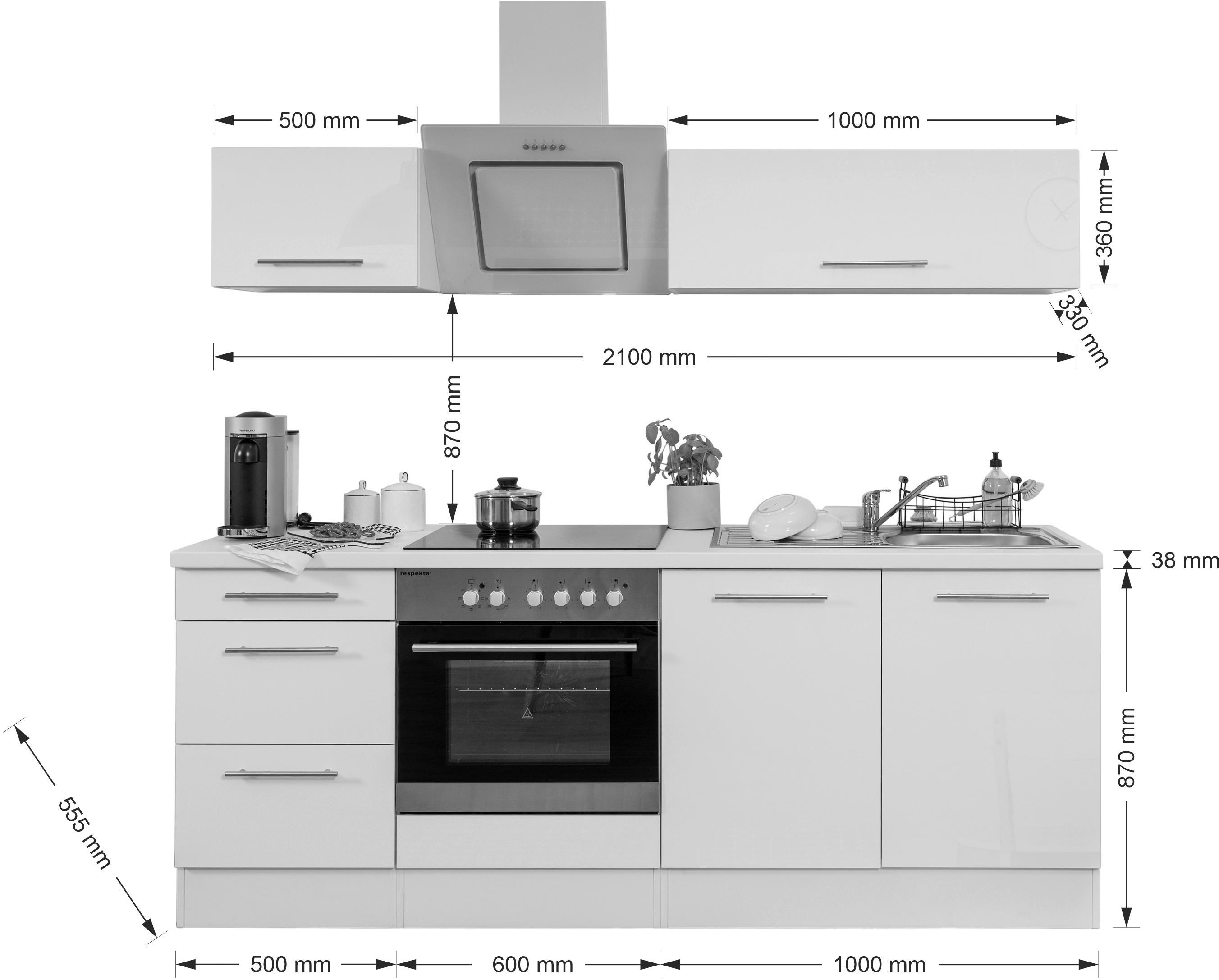 Thumbnail - Respekta Küchenblock Amanda schwarz Hochglanz B/H/T: ca. 210x200x60 cm