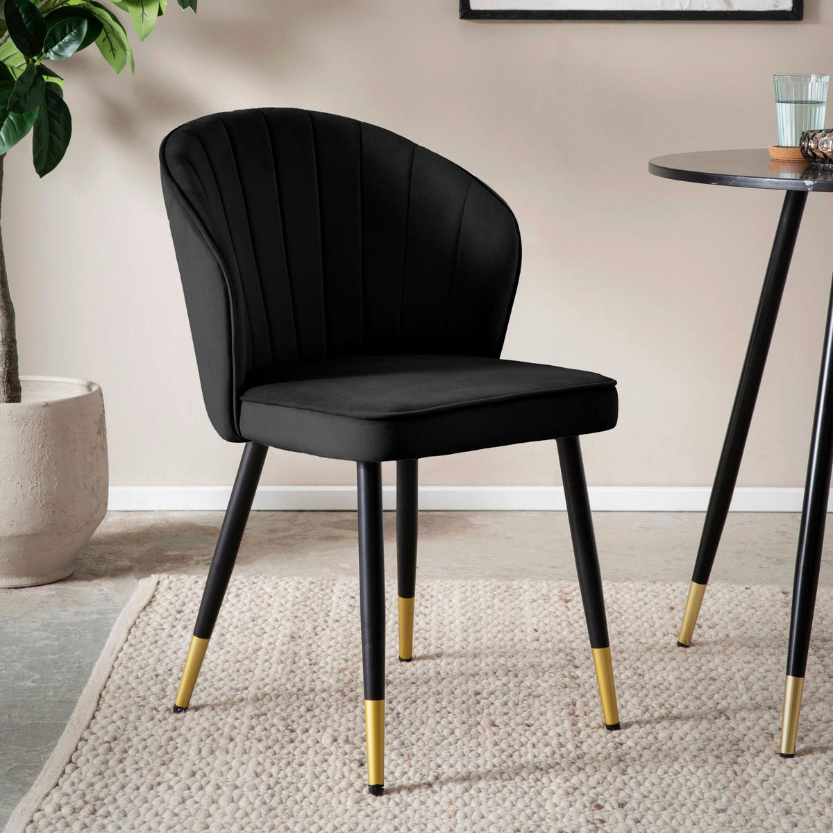 Stuhl 2er Set schwarz Polyester B/H/T: ca. 55x83x53 cm 2er Set - schwarz (55,00/83,00/53,00cm) - Wohnling