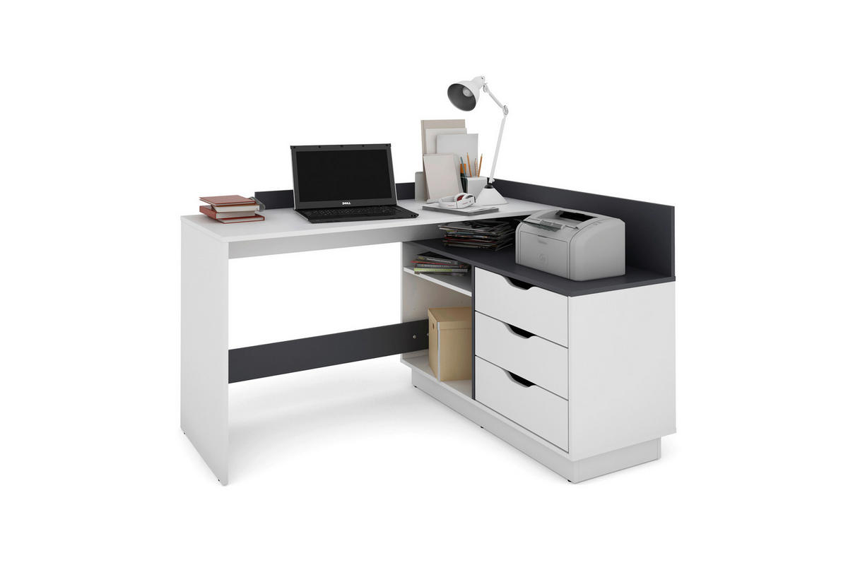 Winkelschreibtisch BELFAST weiß anthrazit B/H/T: ca. 129x83,5x105 cm BELFAST - weiß/anthrazit (129,00/83,50/105,00cm) - byLIVING