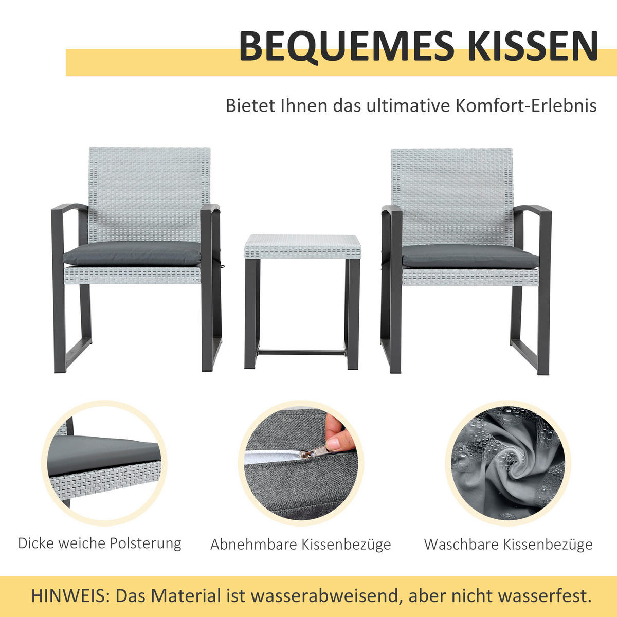 Outsunny Sitzgruppe schwarz Kunststoff B/H/L: ca. 58x58x84 cm Gartenmöbelset - schwarz/grau (84,00/58,00/58,00cm) - Outsunny