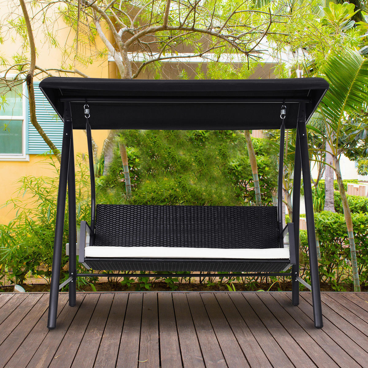 Outsunny Gartenschaukel schwarz Polyrattan B/H/L: ca. 124x179x198 cm Gartenschaukel - creme/schwarz (198,00/124,00/179,00cm) - Outsunny