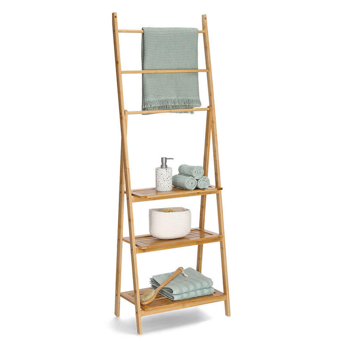 Zeller Leiter-Regal natur Bambus B/H/L: ca. 305x1535x53 cm Leiter-Regal_mit_3_Ablagen - natur (53,00/305,00/1535,00cm) - Zeller