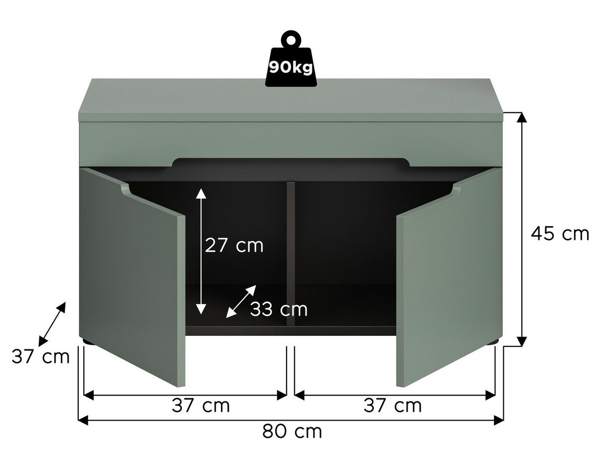 Sitzbank Canu grün basaltgrau Nachbildung B/H/T: ca. 80x45x37 cm Canu - basaltgrau/grün (80,00/45,00/37,00cm) - xonox.home