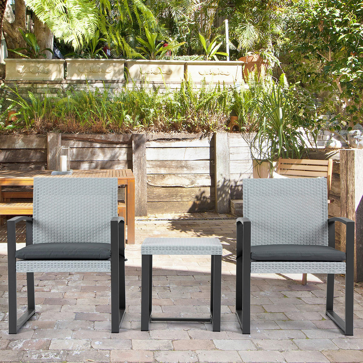 Outsunny Sitzgruppe schwarz Kunststoff B/H/L: ca. 58x58x84 cm Gartenmöbelset - schwarz/grau (84,00/58,00/58,00cm) - Outsunny