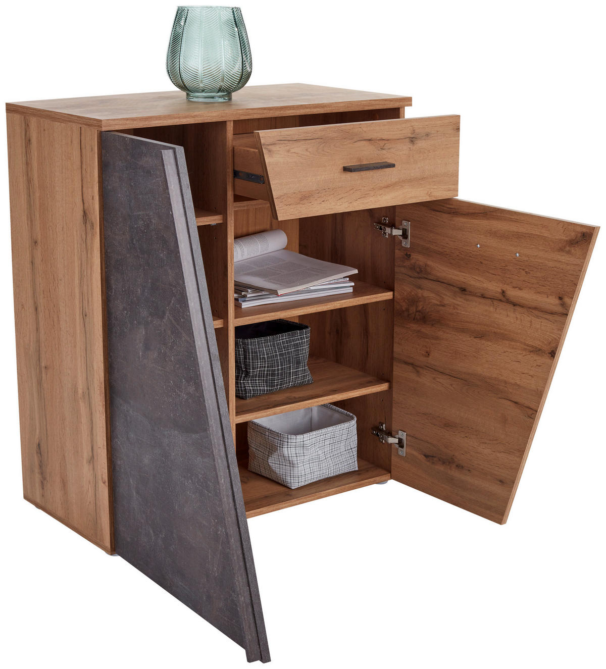 Schuhkommode Venedig Eiche Artisan Nachbildung Beton dunkel Nachbildung B/H/T: ca. 80x92x35 cm Venedig - Eiche/Beton (80,00/92,00/35,00cm)