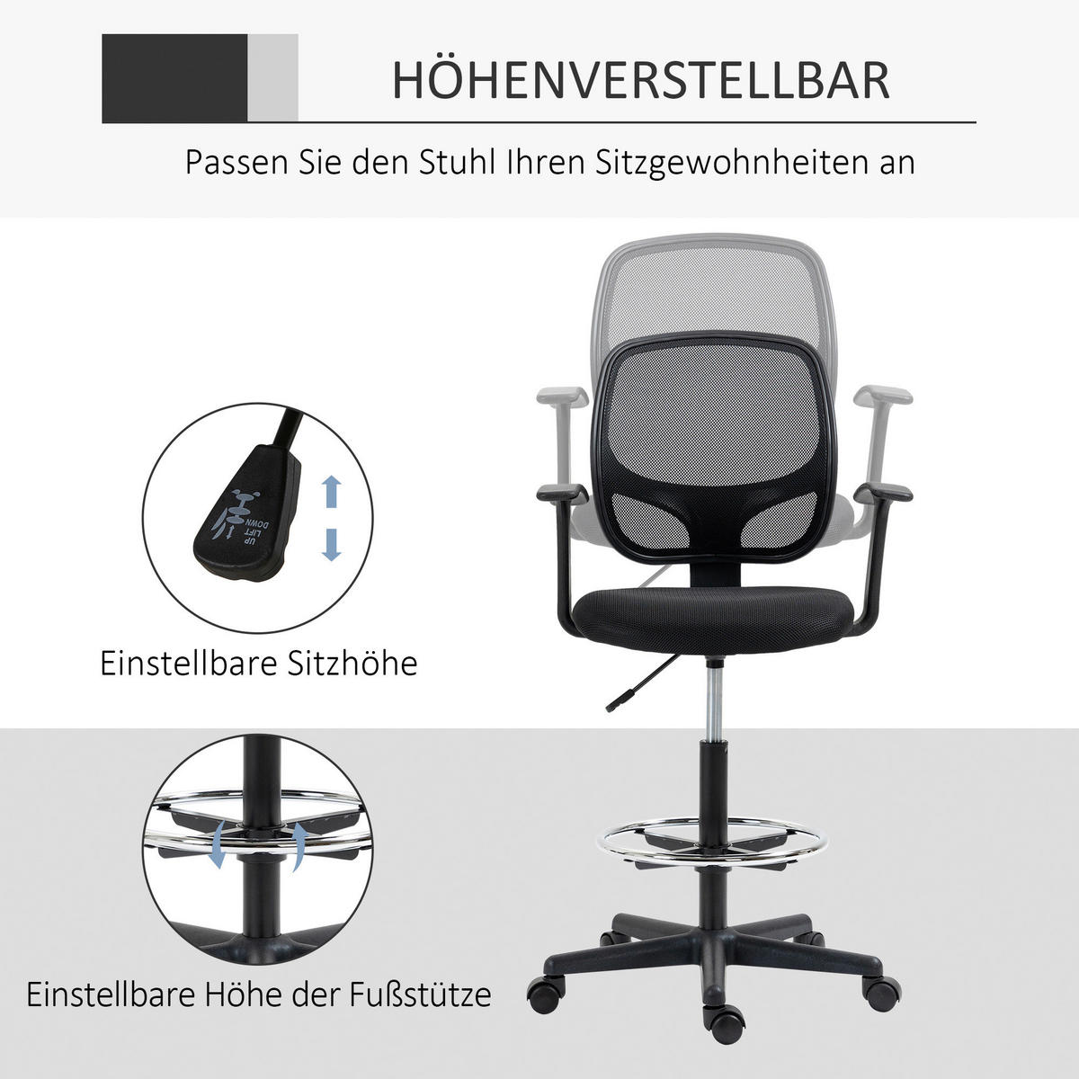 Stuhl 921-598 schwarz 921-598 - schwarz (60,00/132,00/56,00cm) - Vinsetto