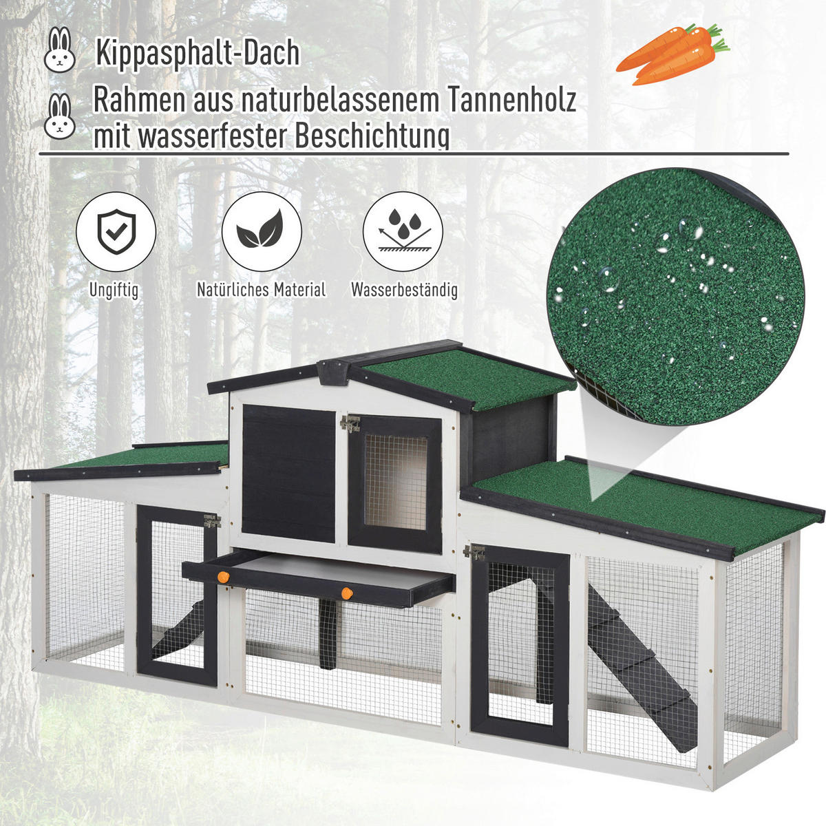 PawHut Kleintierstall weiß Holz B/H/L: ca. 45x80x204 cm Kleintierstall - weiß/dunkelgrau (204,00/45,00/80,00cm) - PawHut
