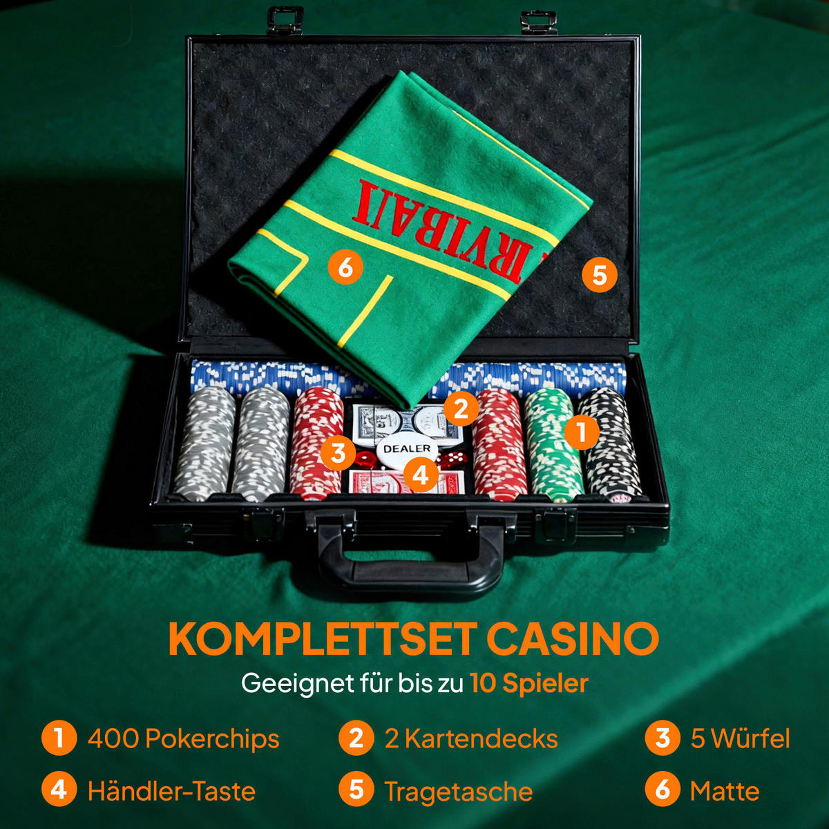 SPORTNOW Pokerset B/H/L: ca. 28x8x39,5 cm Pokerset - grau (39,50/28,00/8,00cm) - SPORTNOW
