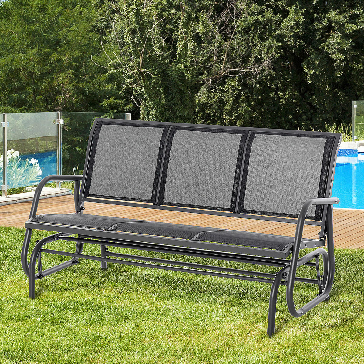 Outsunny Schaukelbank schwarz Metall B/H/L: ca. 75x85x151 cm Schaukelbank - schwarz (151,00/75,00/85,00cm) - Outsunny