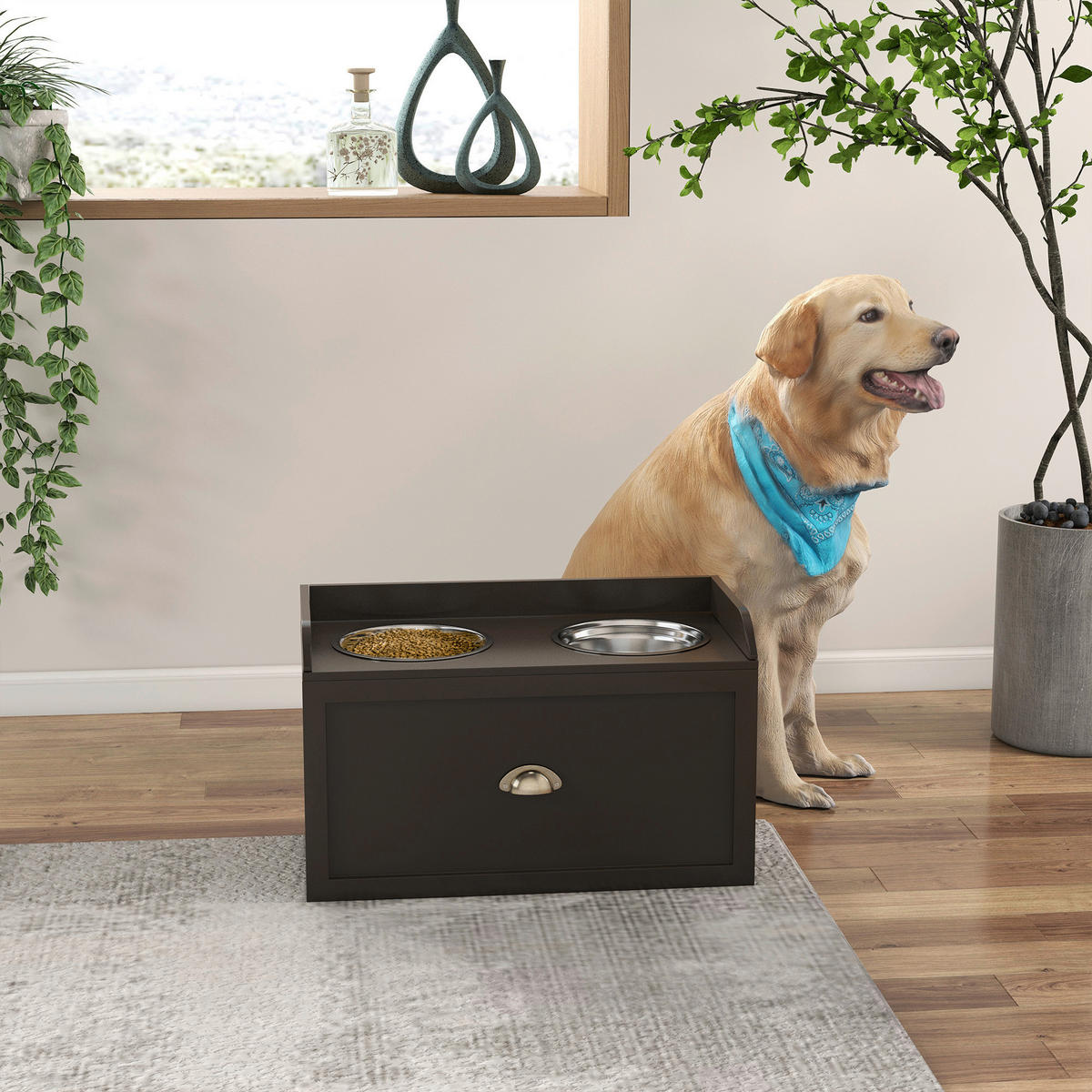 PawHut Hunde-Zubehör braun Edelstahl B/H/L: ca. 30x60x36 cm Hundenapf - braun (36,00/30,00/60,00cm) - PawHut