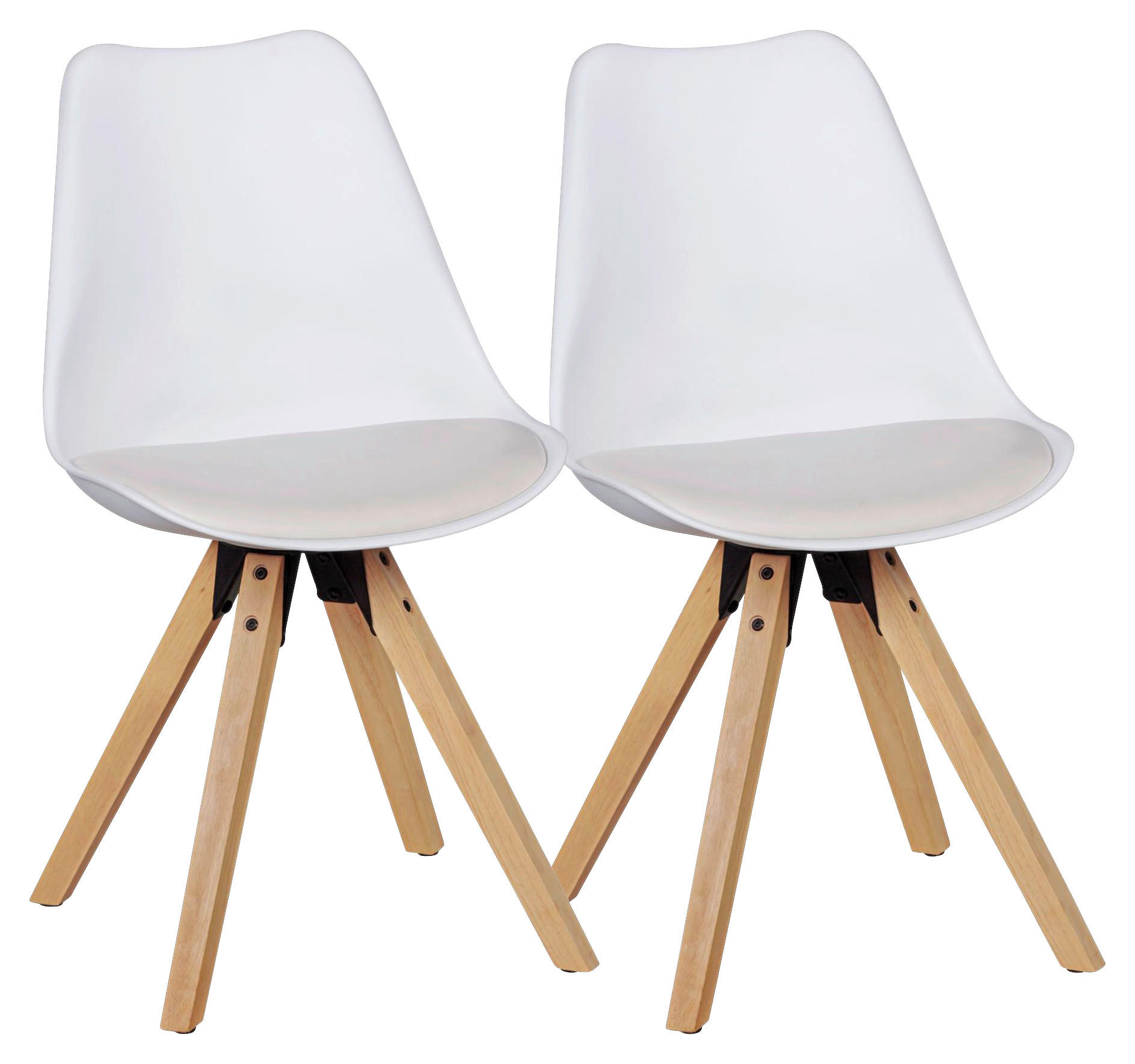 Stuhl 2er-Set weiß natur Kunststoff Echtholz Kunstleder B/H/T: ca. 52x87x49 cm 2er-Set - weiß/natur (52,00/87,00/49,00cm) - Wohnling