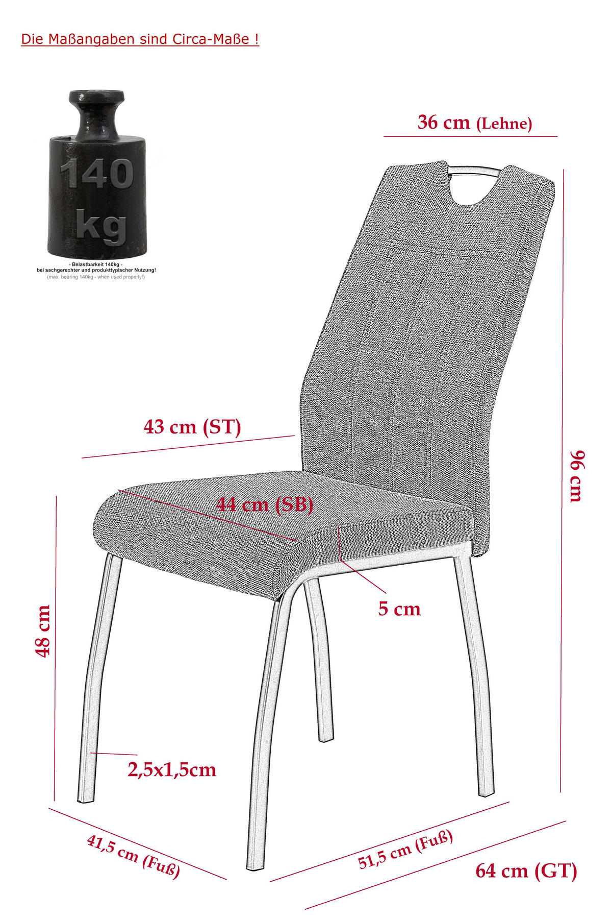 Stuhl 4er Set ELIF III anthrazit grau Microfaser Metall B/H/T: ca. 44x96x64 cm 4er Set ELIF III - anthrazit/grau (44,00/96,00/64,00cm) - Hela