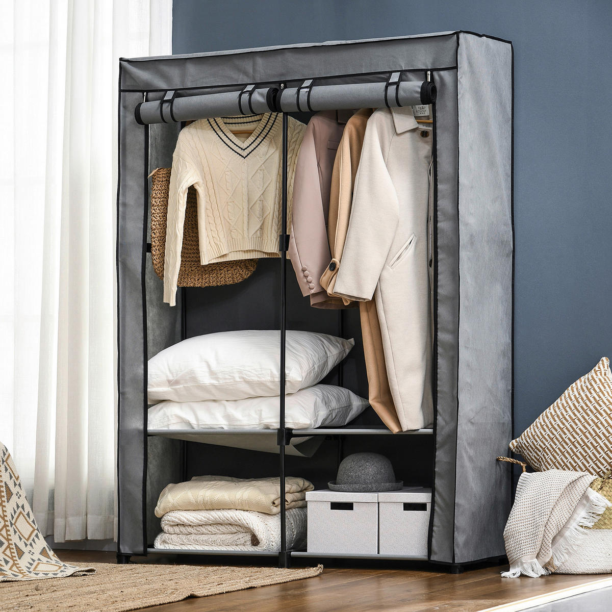 HOMCOM Kleiderschrank hellgrau Polypropylen B/H/L: ca. 49x118x170 cm Kleiderschrank - hellgrau (170,00/49,00/118,00cm) - HOMCOM