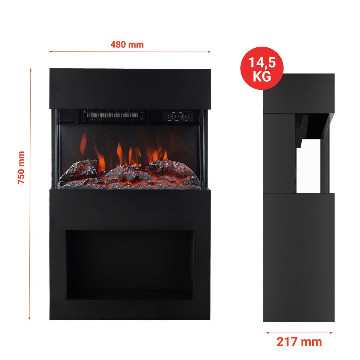 KAMINIO Elektrischer-Kamin HENRI schwarz Metall B/H/T: ca. 48x75x21,7 cm ca. 2000 W HENRI - schwarz (48,00/75,00/21,70cm) - KAMINIO