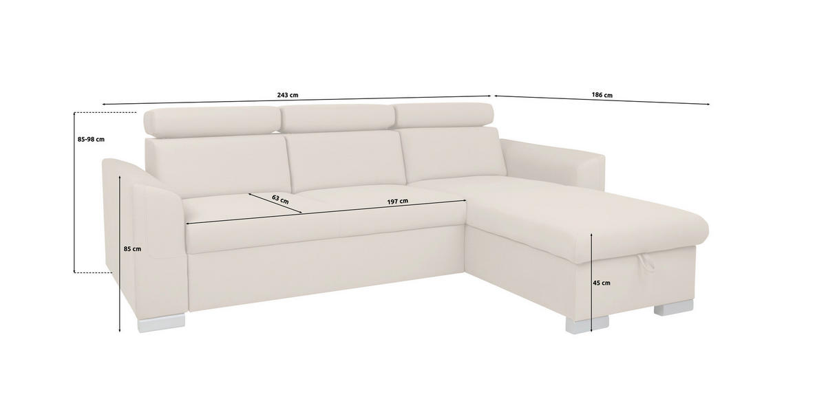 Ecksofa mit Bettfunktion und Bettkasten Evia braun Microfaser B/H/T: ca. 243x85x186 cm Evia - braun/silber (243,00/85,00/186,00cm)